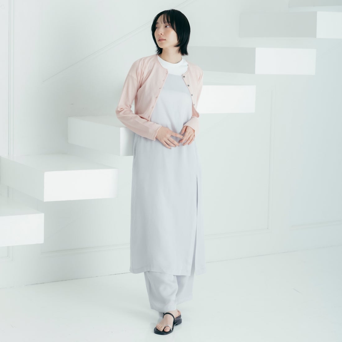 USINE [ユジーヌ] ワイドパンツ [21267064] 001 Lｸﾞﾚｰ &&モデル身長：165cm 着用サイズ：36&&