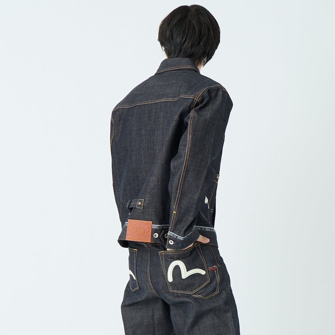 EVISU [エヴィス] ロゴカモメ刺繍 デニムジャケット [2ESHTM6DJ1001] INDIGO &&モデル身長：179cm 着用サイズ：M&&