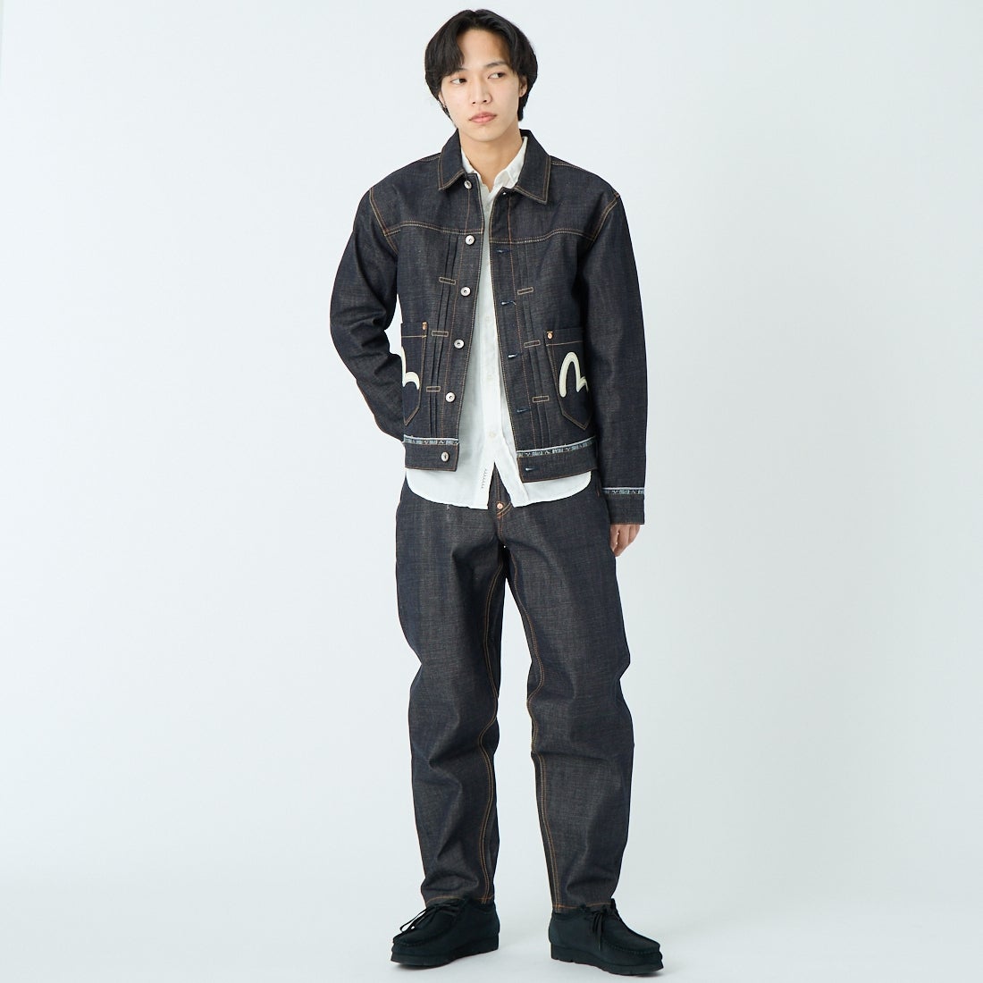 EVISU [エヴィス] ロゴカモメ刺繍 デニムジャケット [2ESHTM6DJ1001] INDIGO &&モデル身長：179cm 着用サイズ：M&&