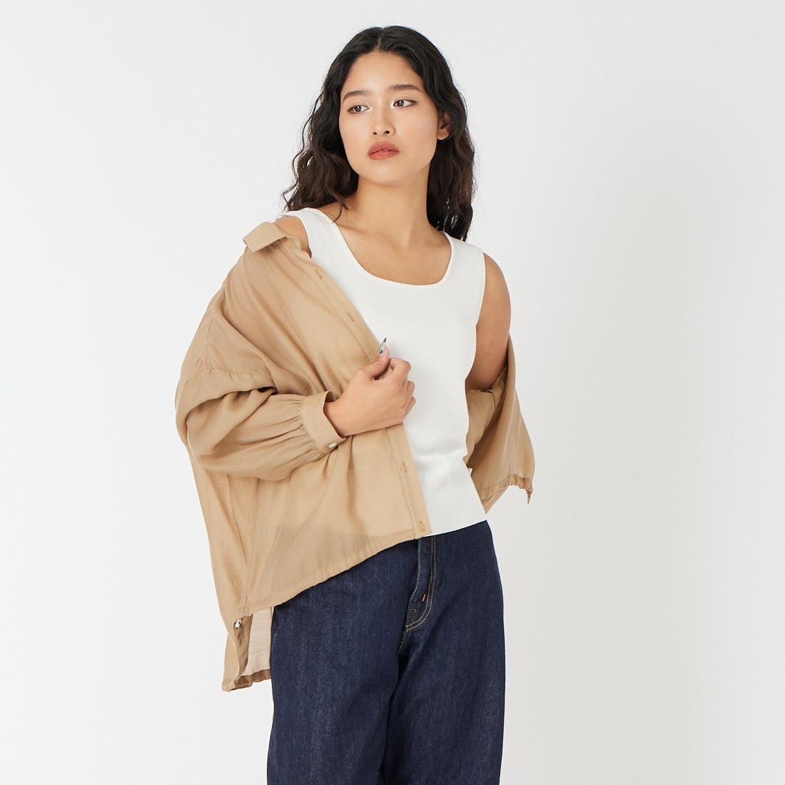 CLOCHE [クロシェ] スクエアニットタンクトップ [61285520] ｵﾌ &&モデル身長：162cm 着用サイズ：2&&