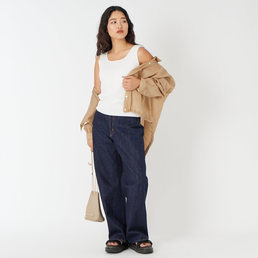 CLOCHE [クロシェ] スクエアニットタンクトップ [61285520] ｵﾌ &&モデル身長：162cm 着用サイズ：2&&