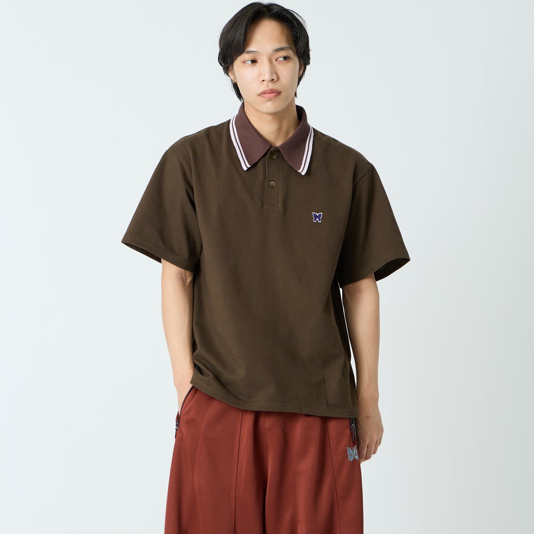 Needles [ニードルズ] レギュラーカラーポロシャツ [SX442] C BROWN &&モデル身長：179cm 着用サイズ：M&&