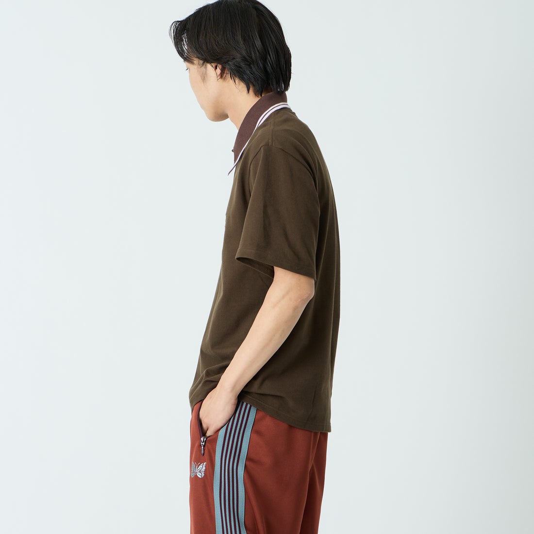 Needles [ニードルズ] レギュラーカラーポロシャツ [SX442] C BROWN &&モデル身長：179cm 着用サイズ：M&&