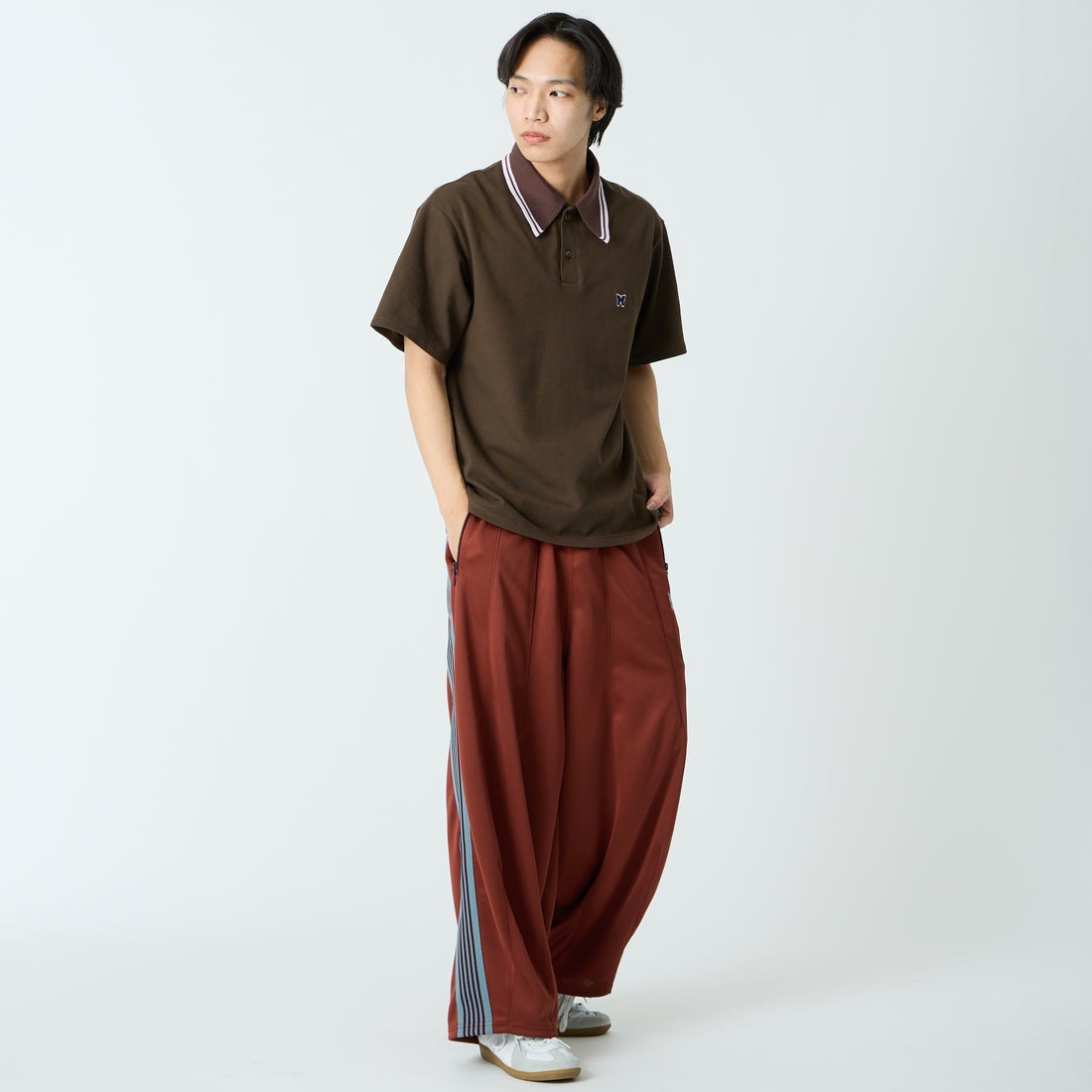 Needles [ニードルズ] レギュラーカラーポロシャツ [SX442] C BROWN &&モデル身長：179cm 着用サイズ：M&&