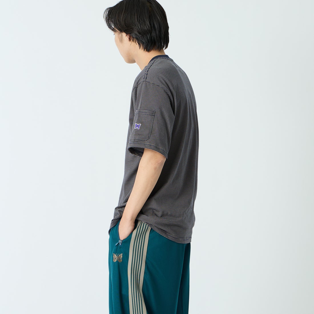 Needles [ニードルズ] ショートスリーブクルーネックTシャツ [SX446] B NVY/MOCH &&モデル身長：179cm 着用サイズ：M&&