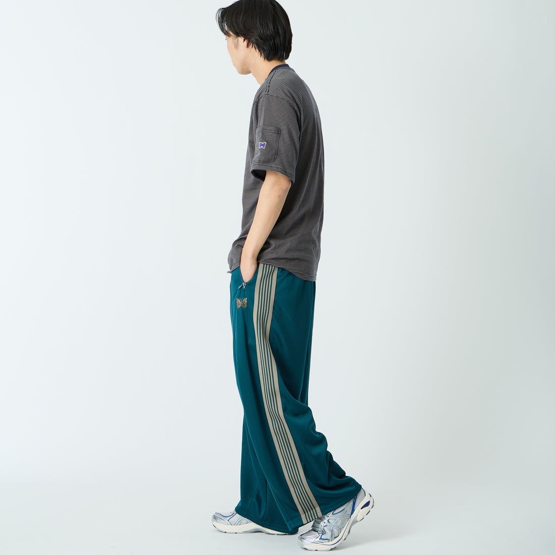 Needles [ニードルズ] ショートスリーブクルーネックTシャツ [SX446] B NVY/MOCH &&モデル身長：179cm 着用サイズ：M&&