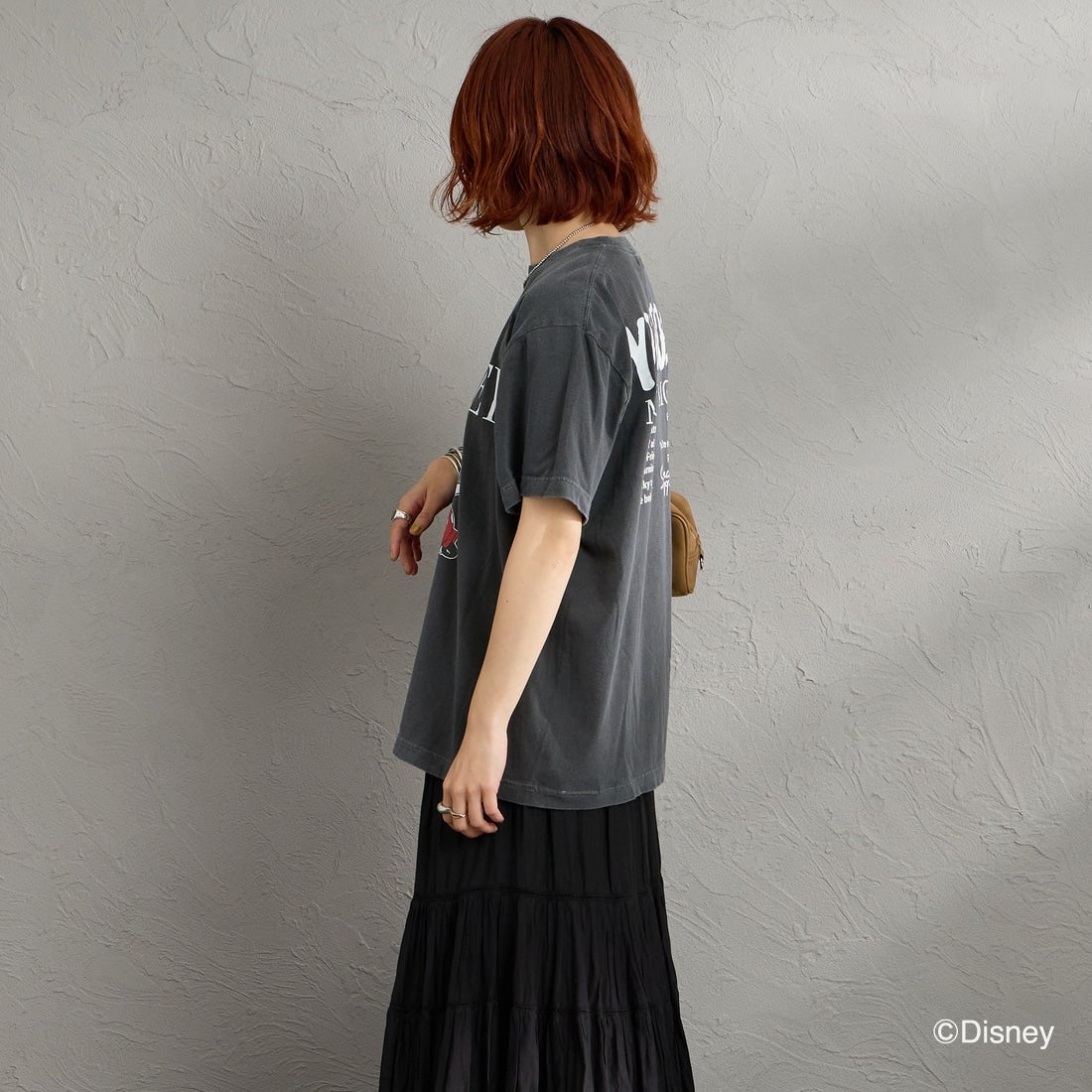 GOOD ROCK SPEED [グッドロックスピード] 別注 MICKEY MOUSE / クラックプリントTシャツ [INTN-071-JF] CHARCOAL &&モデル身長：158cm 着用サイズ：M&&