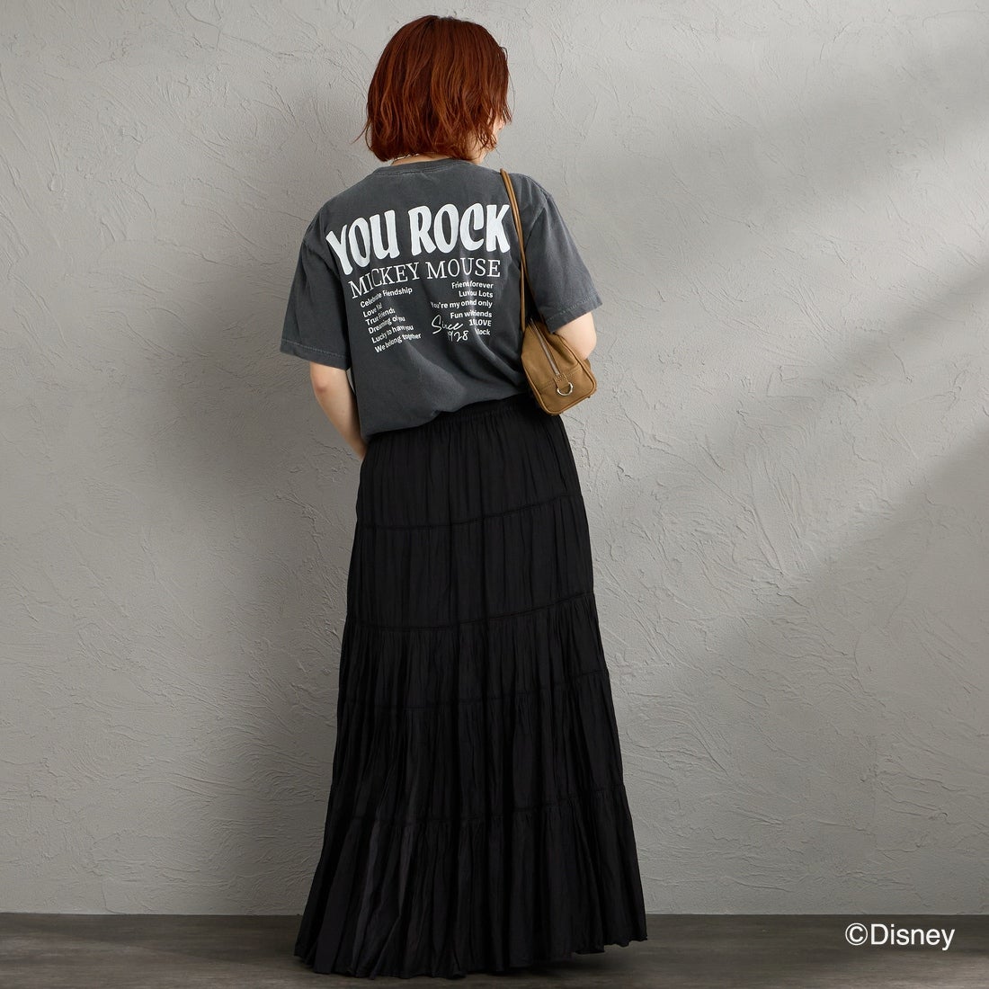 GOOD ROCK SPEED [グッドロックスピード] 別注 MICKEY MOUSE / クラックプリントTシャツ [INTN-071-JF] CHARCOAL &&モデル身長：158cm 着用サイズ：M&&