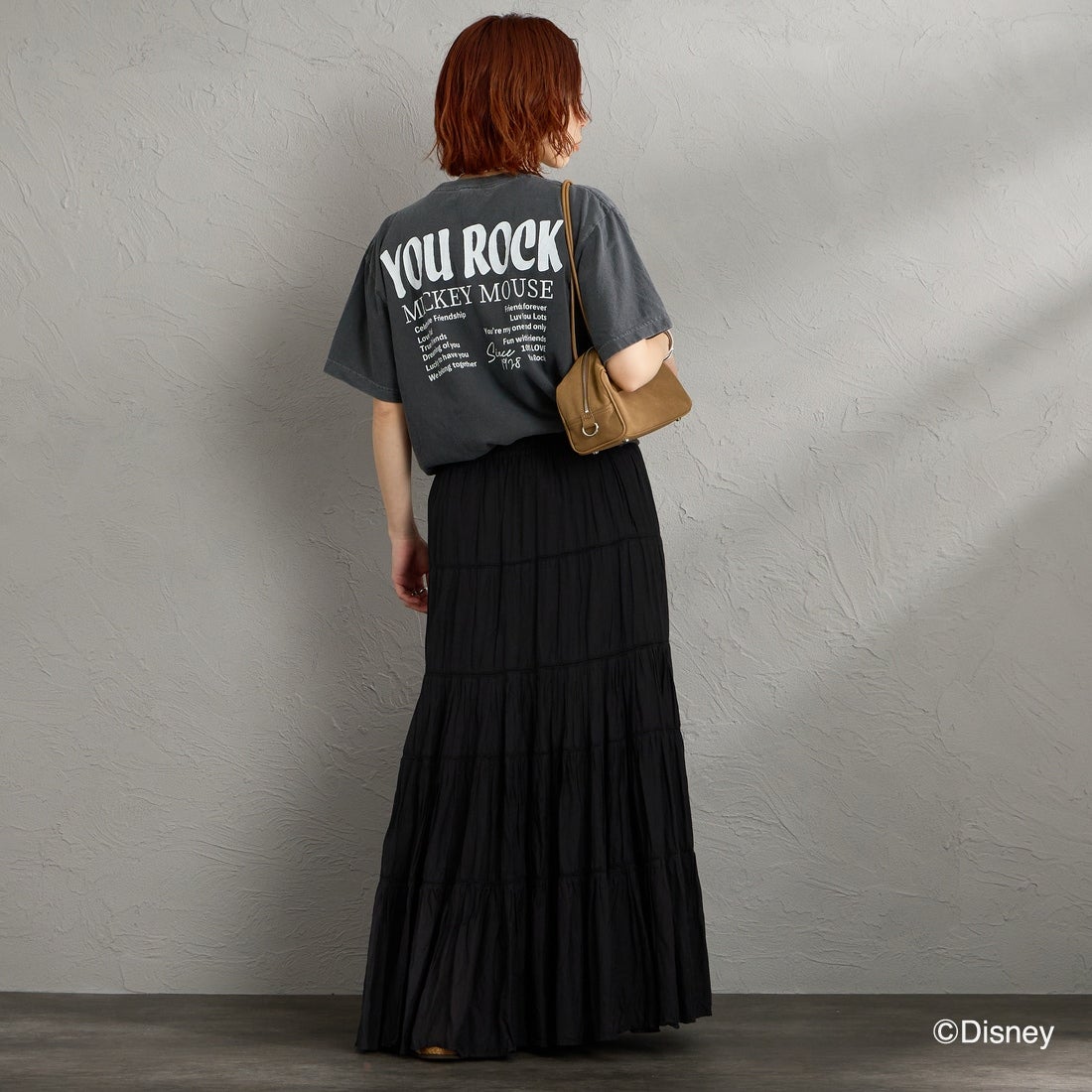GOOD ROCK SPEED [グッドロックスピード] 別注 MICKEY MOUSE / クラックプリントTシャツ [INTN-071-JF] CHARCOAL &&モデル身長：158cm 着用サイズ：M&&