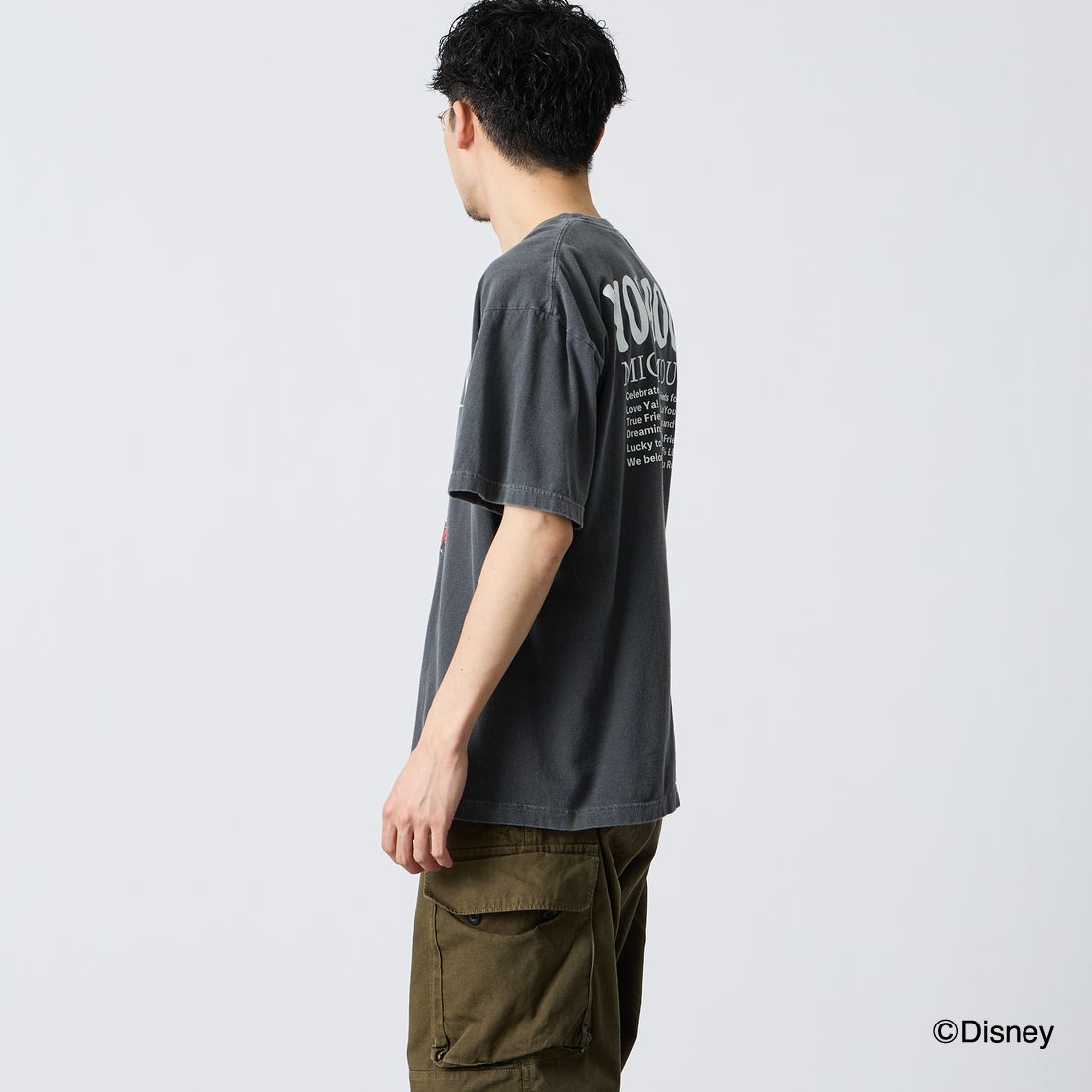 GOOD ROCK SPEED [グッドロックスピード] 別注 MICKEY MOUSE / クラックプリントTシャツ [INTN-071-JF] CHARCOAL &&モデル身長：168cm 着用サイズ：L&&
