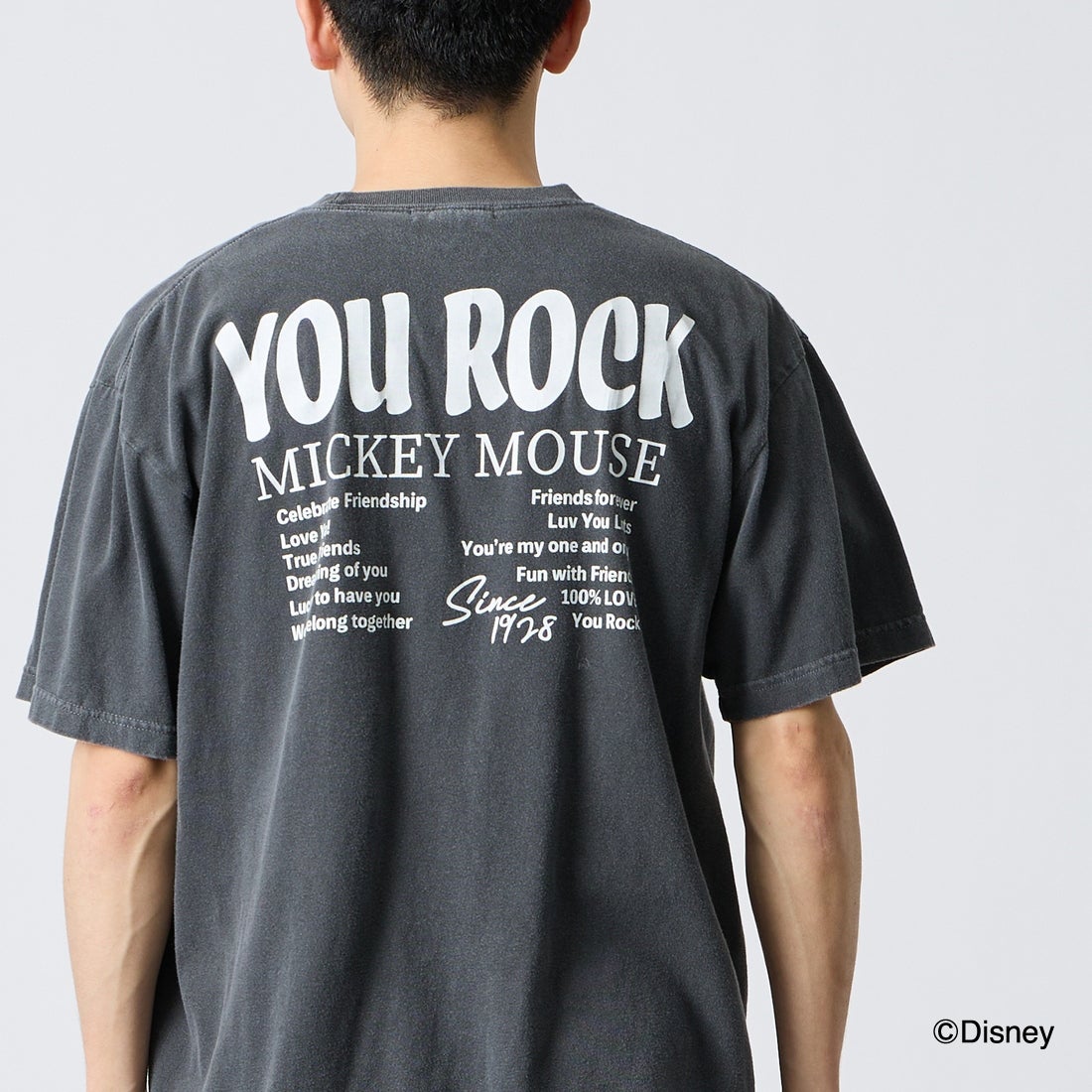 GOOD ROCK SPEED [グッドロックスピード] 別注 MICKEY MOUSE / クラックプリントTシャツ [INTN-071-JF] CHARCOAL &&モデル身長：168cm 着用サイズ：L&&