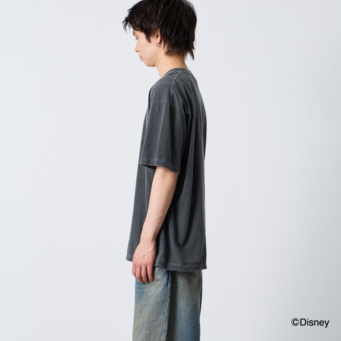 GOOD ROCK SPEED [グッドロックスピード] 別注 MICKEY MOUSE / フロッキープリントTシャツ [INTN-070-JF] CHARCOAL &&モデル身長：177cm 着用サイズ：XL&&
