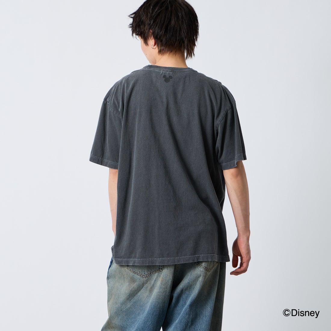 GOOD ROCK SPEED [グッドロックスピード] 別注 MICKEY MOUSE / フロッキープリントTシャツ [INTN-070-JF] CHARCOAL &&モデル身長：177cm 着用サイズ：XL&&