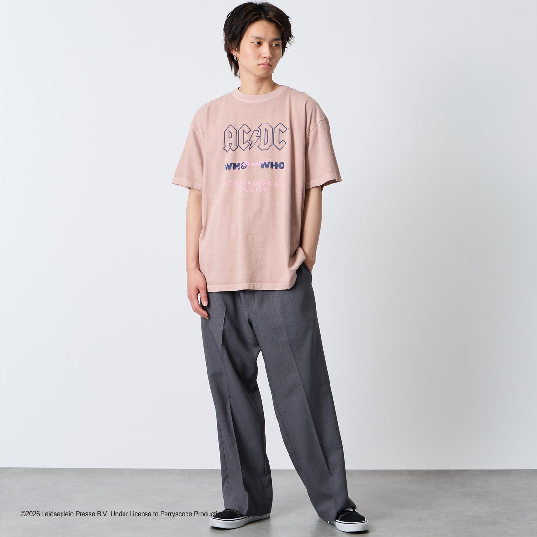 GOOD ROCK SPEED [グッドロックスピード] 別注 AC/DC ロックプリントTシャツ [INTN-023-JF] PINK &&モデル身長：177cm 着用サイズ：XL&&