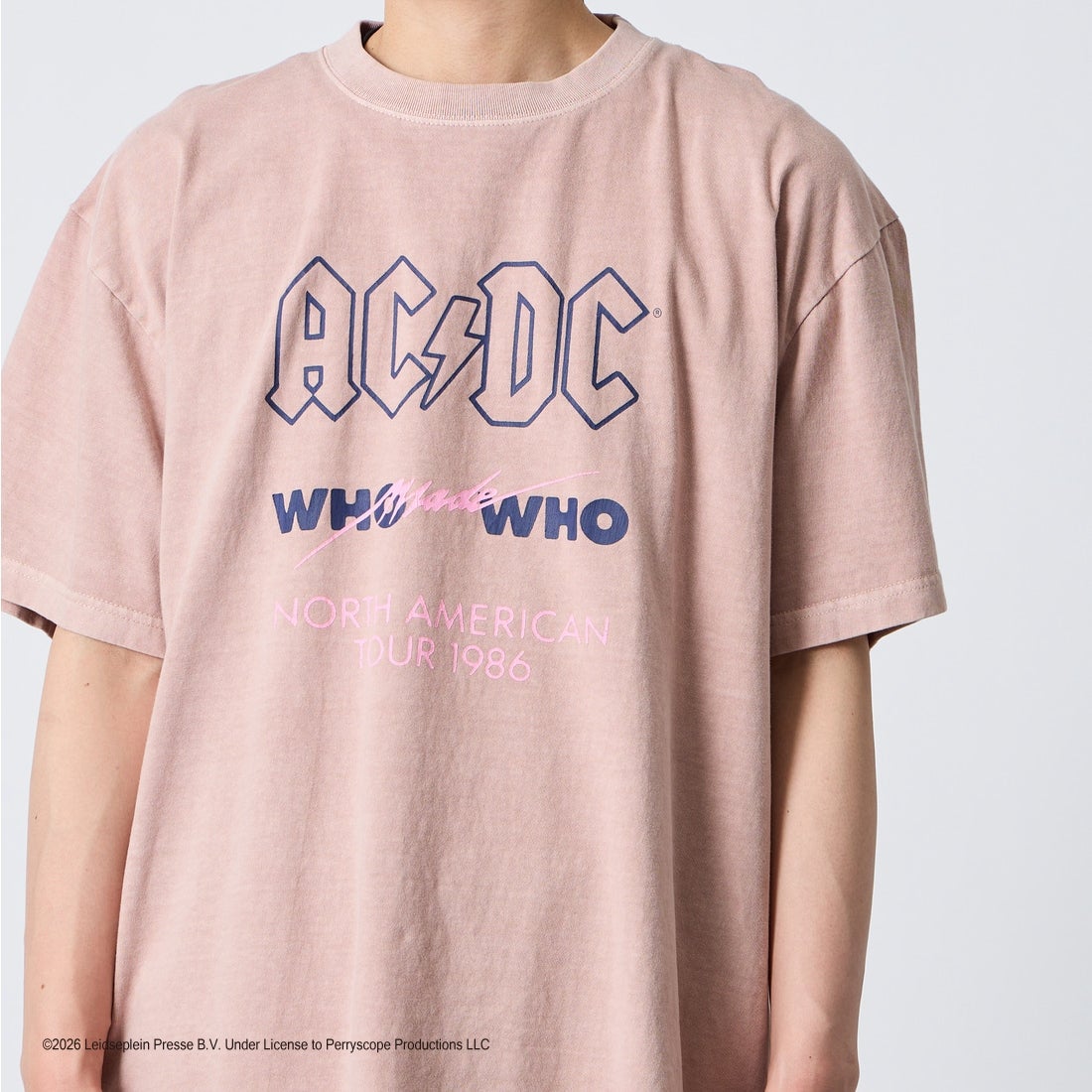 GOOD ROCK SPEED [グッドロックスピード] 別注 AC/DC ロックプリントTシャツ [INTN-023-JF] PINK &&モデル身長：177cm 着用サイズ：XL&&
