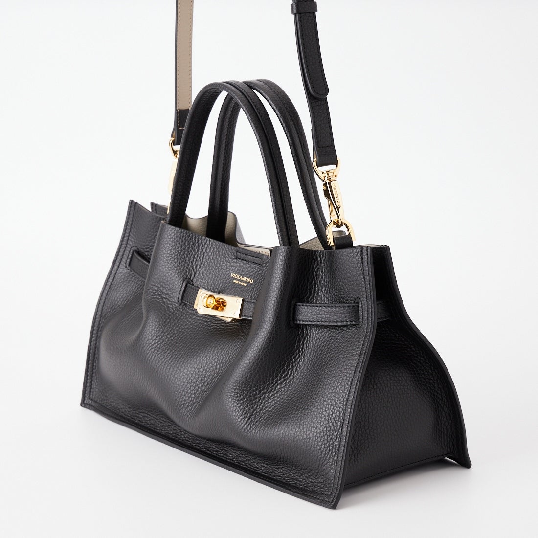 VIOLAd'ORO [ヴィオラドーロ] TRERO イタリアンWフェイスレザートートバッグ [V-1585] BLACK/GRAY