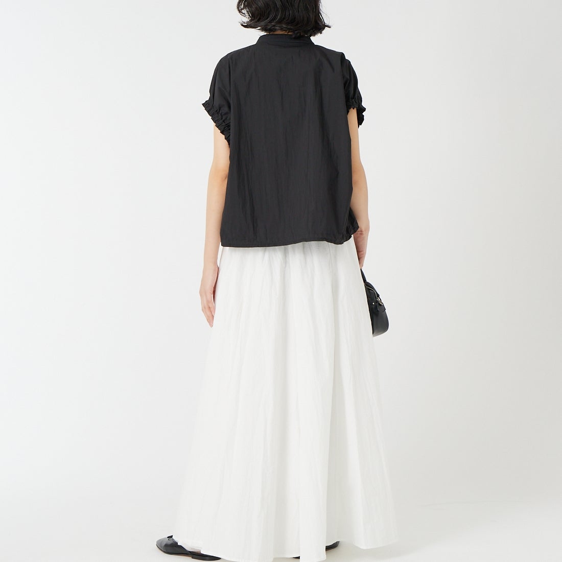 Jeans Factory Clothes [ジーンズファクトリークローズ] ボリュームフレアスカート [IN4-SK-6] 02 WHITE &&モデル身長：162cm 着用サイズ：F&&