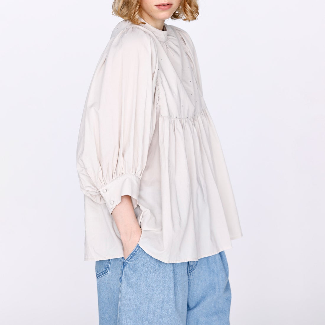 Kelen [ケレン] ラメドット刺繍ギャザーブラウス CAFUN [LKL26HBL2289] LTGRAYGE