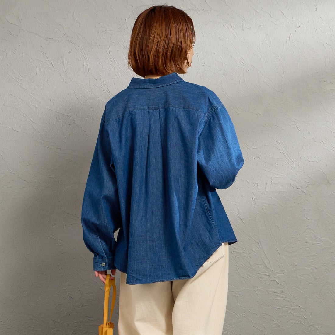 DANTON [ダントン] デニムダンガリー レギュラーカラーシャツ [DT-B0442DUG] LT.INDIGO &&モデル身長：158cm 着用サイズ：38&&