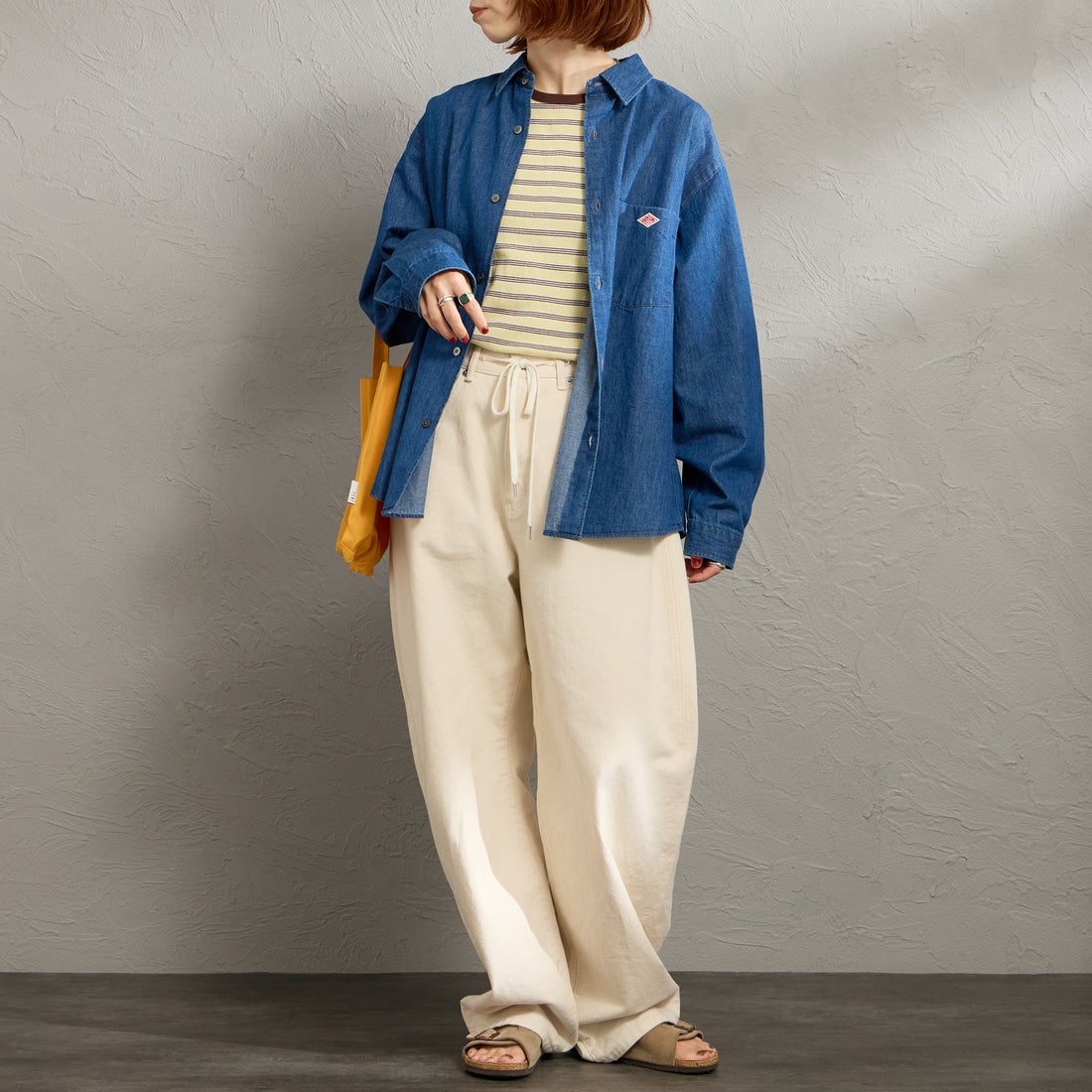 DANTON [ダントン] デニムダンガリー レギュラーカラーシャツ [DT-B0442DUG] LT.INDIGO &&モデル身長：158cm 着用サイズ：38&&