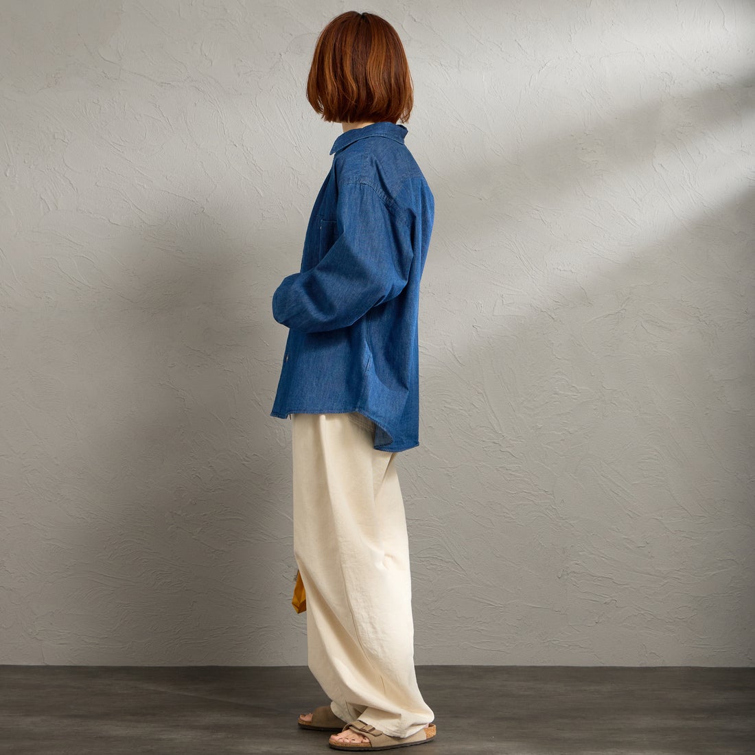 DANTON [ダントン] デニムダンガリー レギュラーカラーシャツ [DT-B0442DUG] LT.INDIGO &&モデル身長：158cm 着用サイズ：38&&