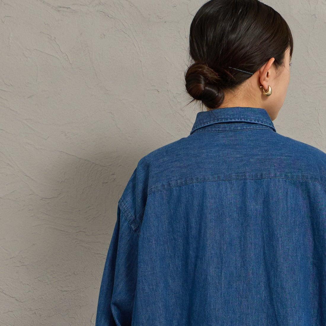DANTON [ダントン] デニムダンガリー レギュラーカラーシャツワンピース [DT-G0115DUG] LT.INDIGO &&モデル身長：150cm 着用サイズ：36&&