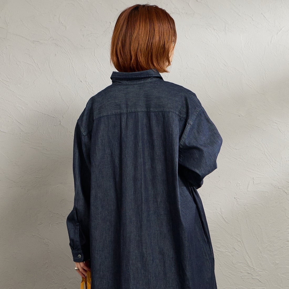 DANTON [ダントン] デニムダンガリー レギュラーカラーシャツワンピース [DT-G0115DUG] INDIGO &&モデル身長：158cm 着用サイズ：36&&