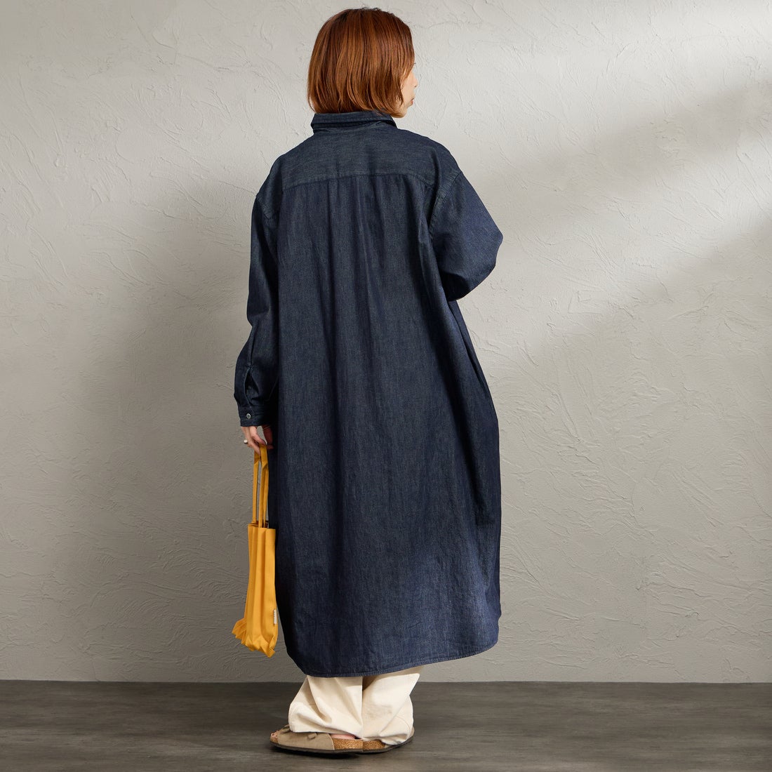 DANTON [ダントン] デニムダンガリー レギュラーカラーシャツワンピース [DT-G0115DUG] INDIGO &&モデル身長：158cm 着用サイズ：36&&