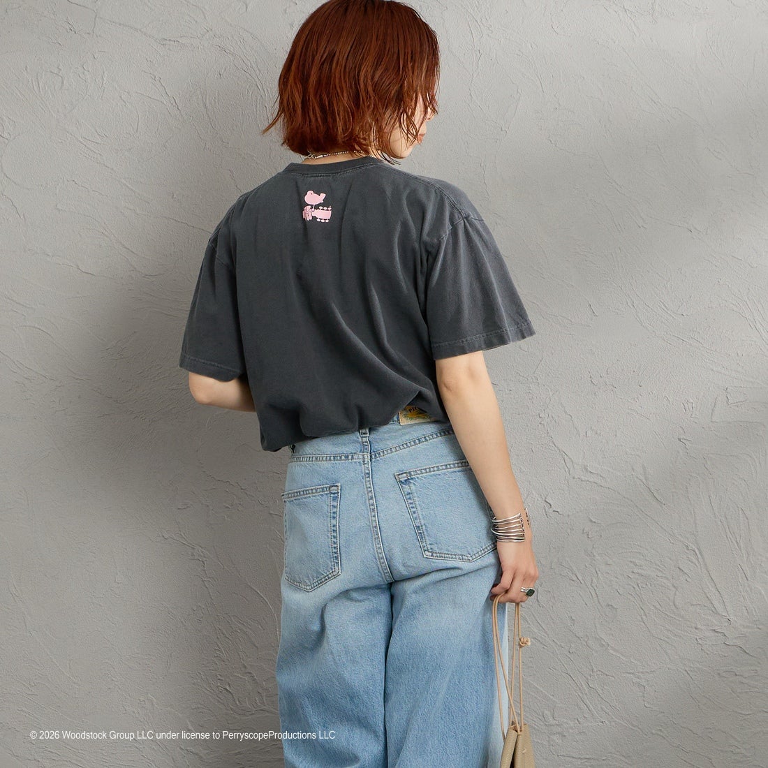 GOOD ROCK SPEED [グッドロックスピード] 別注 WOODSTOCK ロックプリントTシャツ [INTN-069-JF] CHARCOAL &&モデル身長：158cm 着用サイズ：M&&