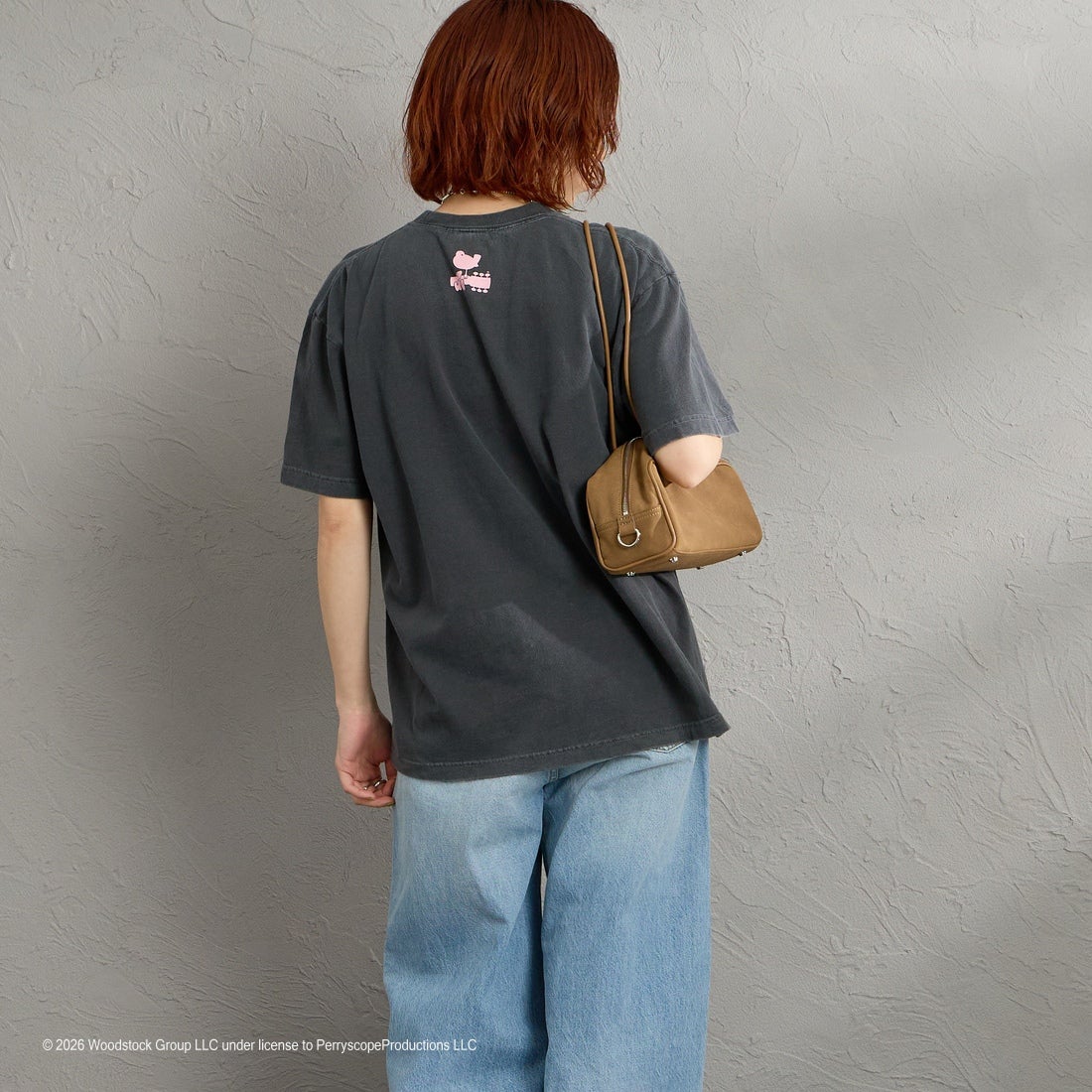 GOOD ROCK SPEED [グッドロックスピード] 別注 WOODSTOCK ロックプリントTシャツ [INTN-069-JF] CHARCOAL &&モデル身長：158cm 着用サイズ：M&&
