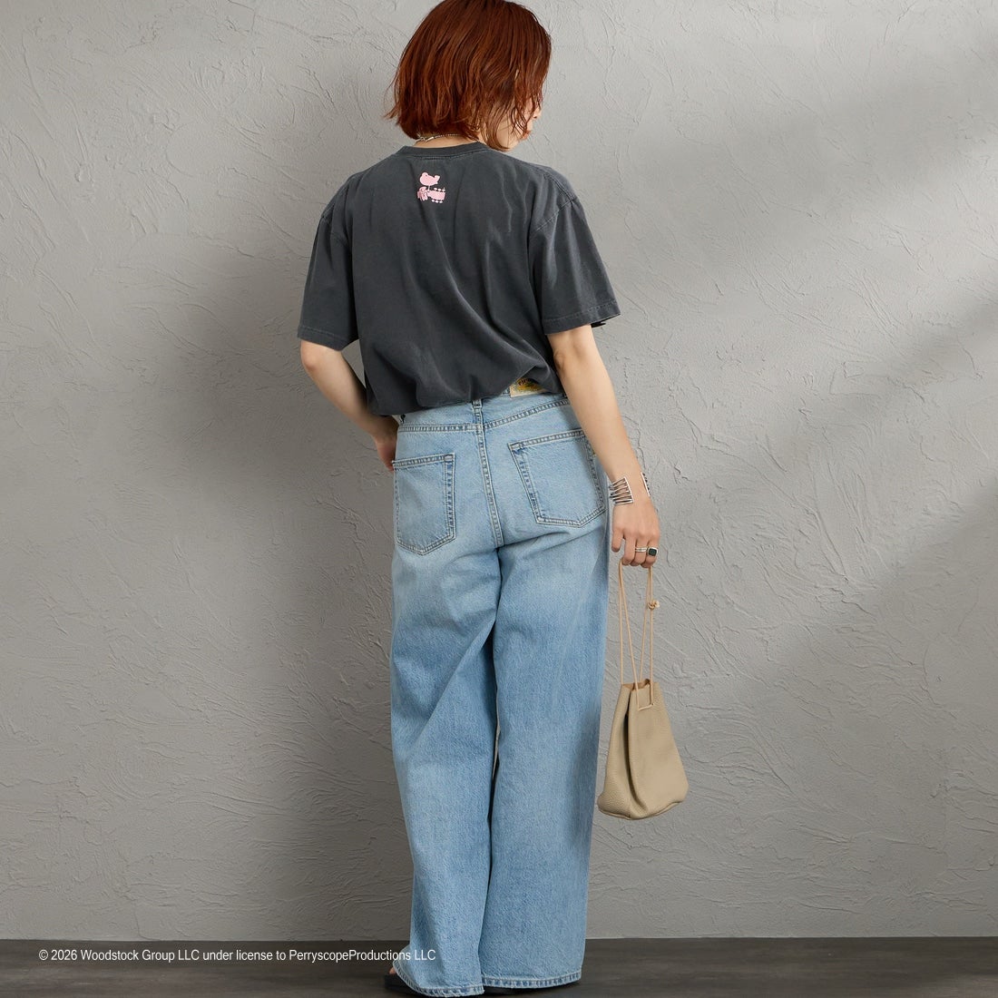 GOOD ROCK SPEED [グッドロックスピード] 別注 WOODSTOCK ロックプリントTシャツ [INTN-069-JF] CHARCOAL &&モデル身長：158cm 着用サイズ：M&&