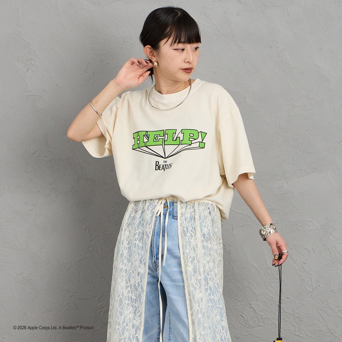 GOOD ROCK SPEED [グッドロックスピード] 別注 THE BEATLES ロックプリントTシャツ [INTN-060-JF] BEIGE &&モデル身長：150cm 着用サイズ：M&&
