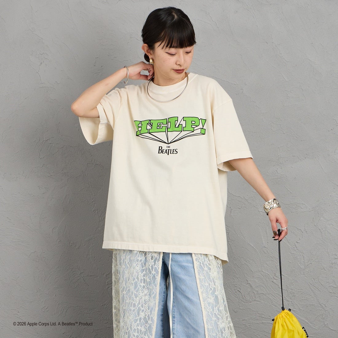 GOOD ROCK SPEED [グッドロックスピード] 別注 THE BEATLES ロックプリントTシャツ [INTN-060-JF] BEIGE &&モデル身長：150cm 着用サイズ：M&&