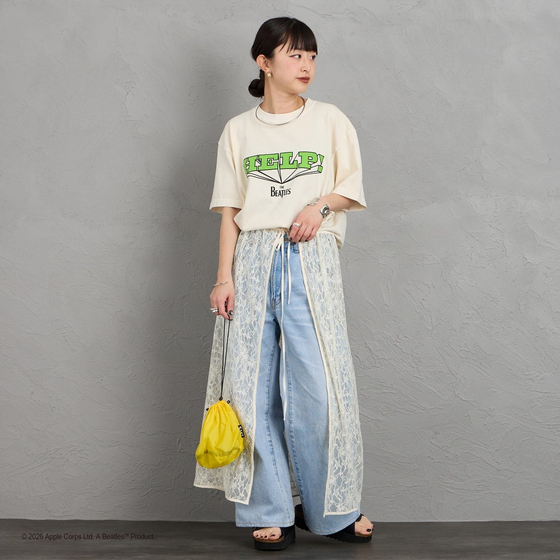 GOOD ROCK SPEED [グッドロックスピード] 別注 THE BEATLES ロックプリントTシャツ [INTN-060-JF] BEIGE &&モデル身長：150cm 着用サイズ：M&&