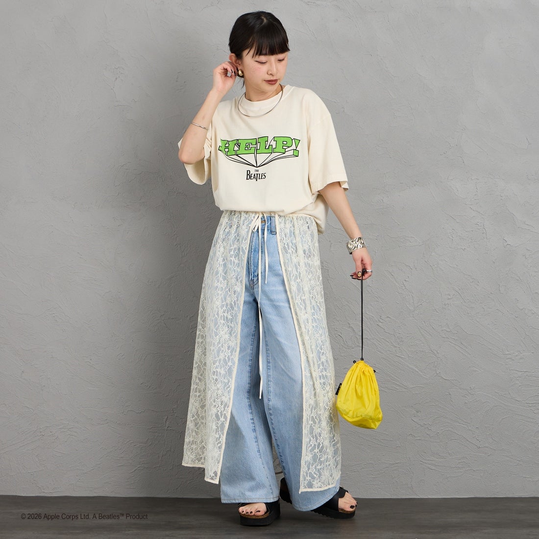 GOOD ROCK SPEED [グッドロックスピード] 別注 THE BEATLES ロックプリントTシャツ [INTN-060-JF] BEIGE &&モデル身長：150cm 着用サイズ：M&&