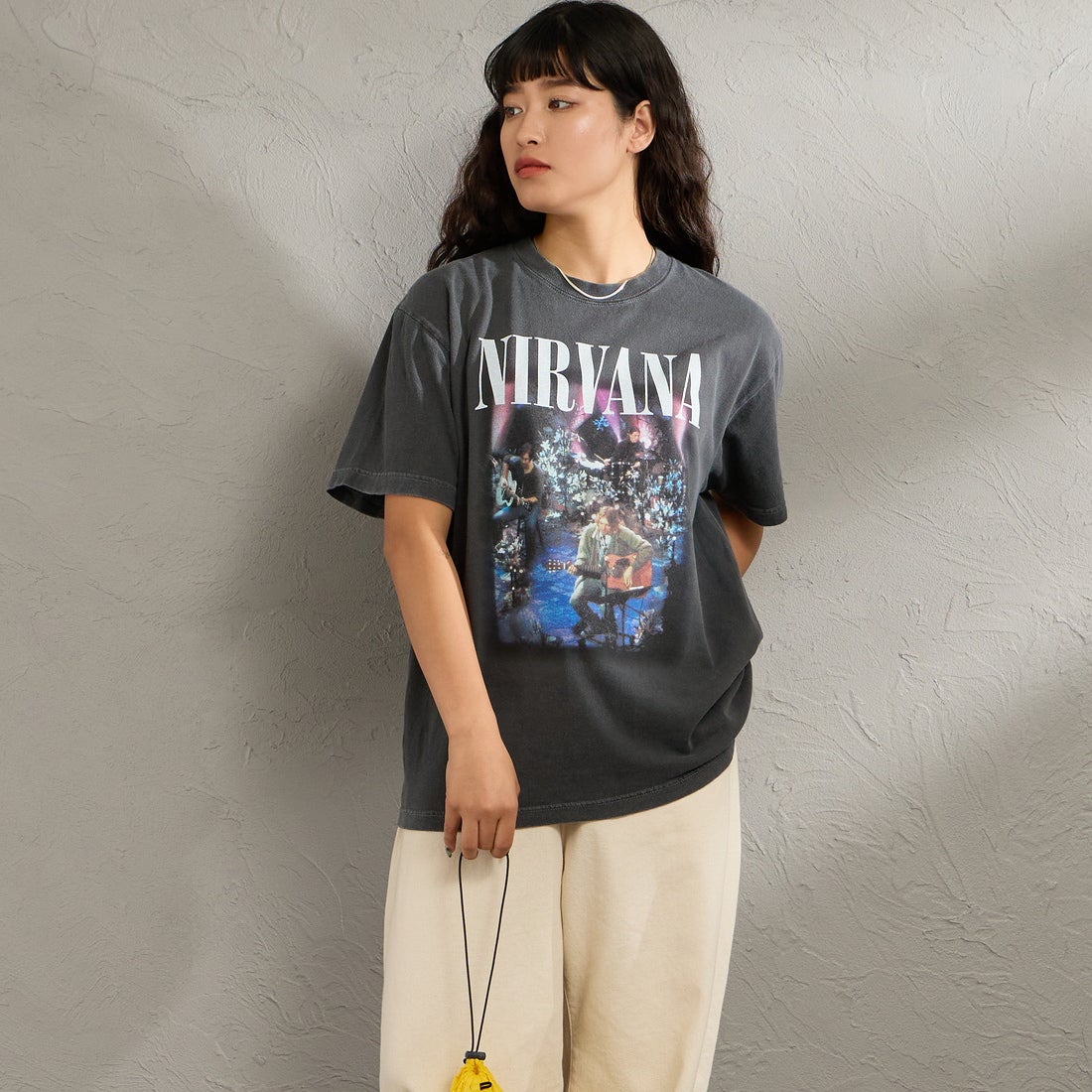 GOOD ROCK SPEED [グッドロックスピード] 別注 NIRVANA プリントロックTシャツ [INTN-067-JF] CHARCOAL &&モデル身長：162cm 着用サイズ：M&&