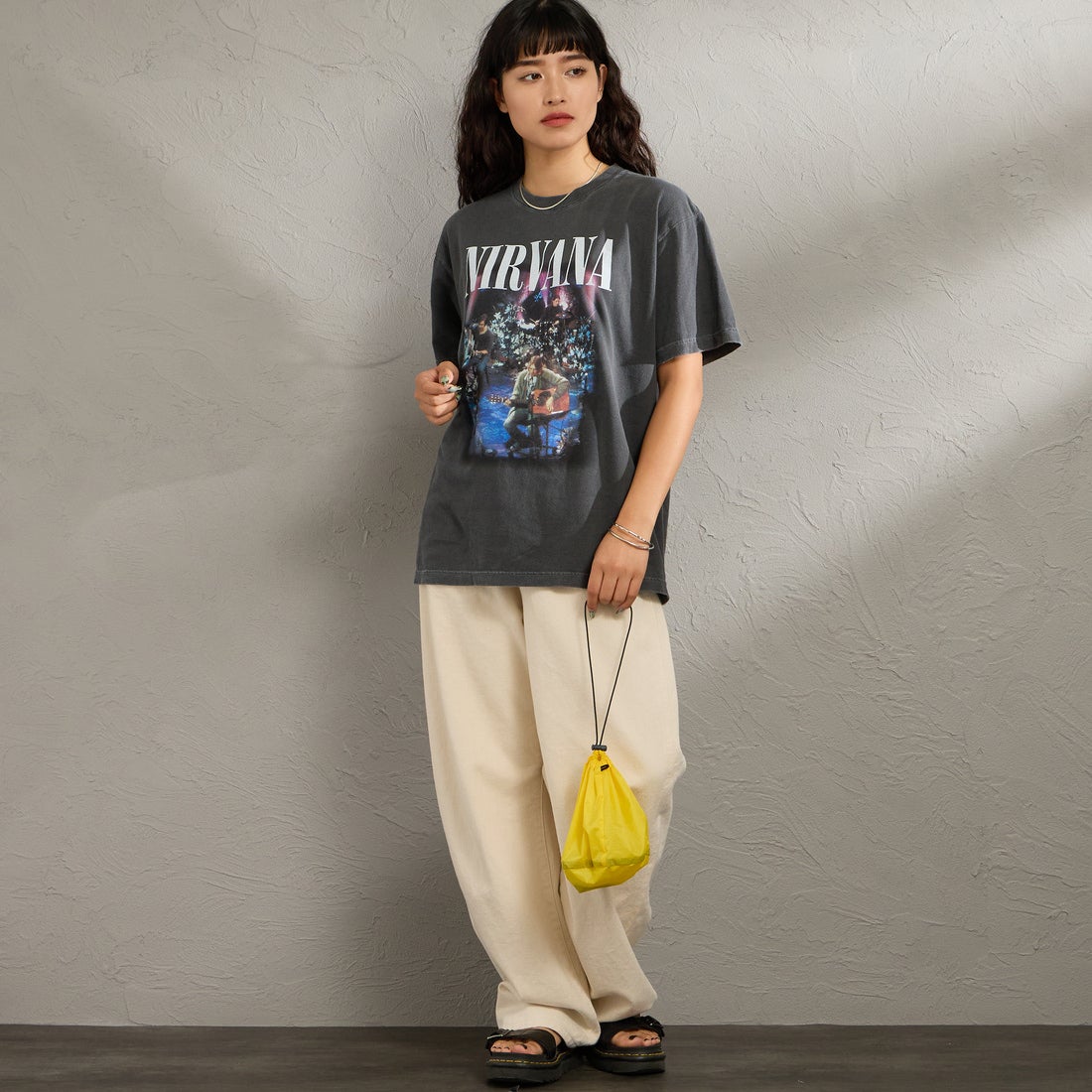 GOOD ROCK SPEED [グッドロックスピード] 別注 NIRVANA プリントロックTシャツ [INTN-067-JF] CHARCOAL &&モデル身長：162cm 着用サイズ：M&&