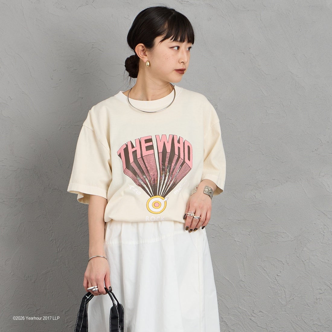 GOOD ROCK SPEED [グッドロックスピード] 別注 THE WHO ロックプリントTシャツ [INTN-068-JF] BEIGE &&モデル身長：150cm 着用サイズ：M&&