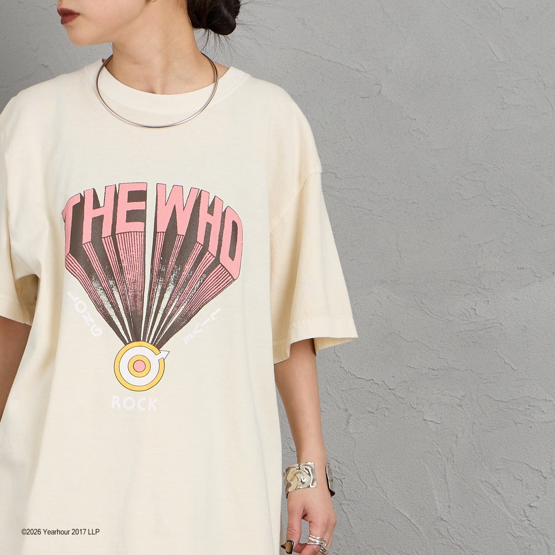 GOOD ROCK SPEED [グッドロックスピード] 別注 THE WHO ロックプリントTシャツ [INTN-068-JF] BEIGE &&モデル身長：150cm 着用サイズ：M&&
