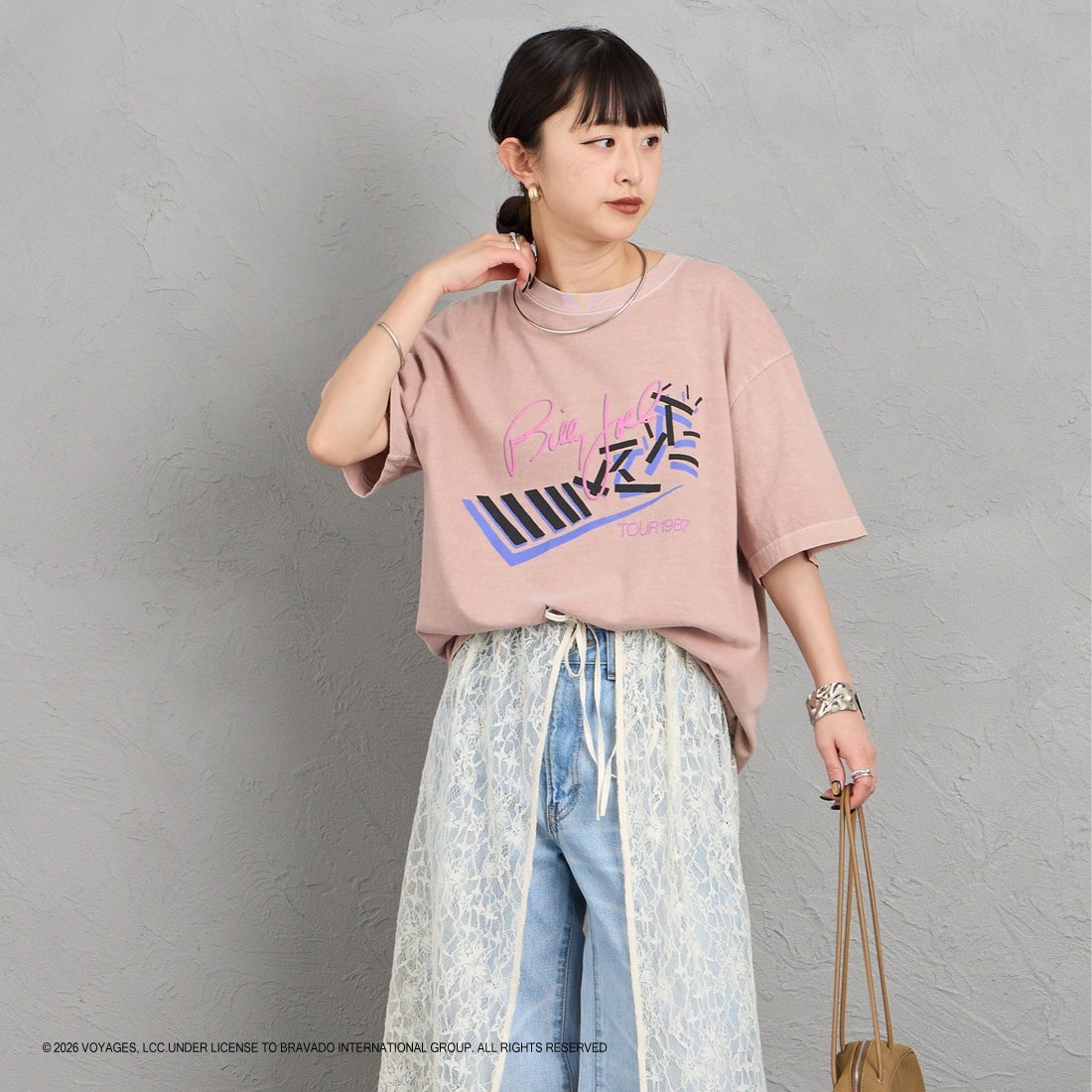 GOOD ROCK SPEED [グッドロックスピード] 別注 BILLY JOEL ロックプリントTシャツ [INTN-063-JF] PINK &&モデル身長：150cm 着用サイズ：M&&