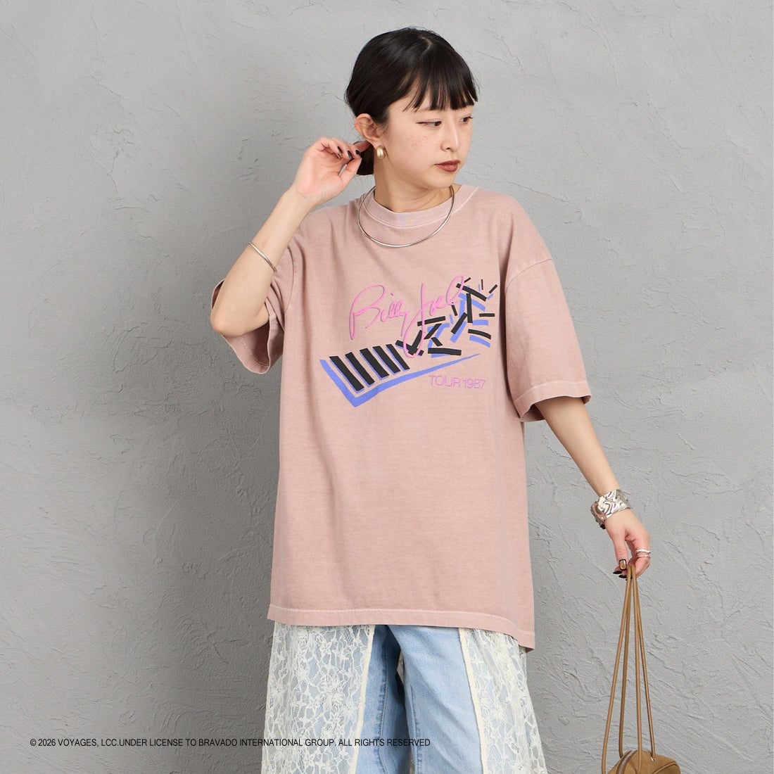 GOOD ROCK SPEED [グッドロックスピード] 別注 BILLY JOEL ロックプリントTシャツ [INTN-063-JF] PINK &&モデル身長：150cm 着用サイズ：M&&