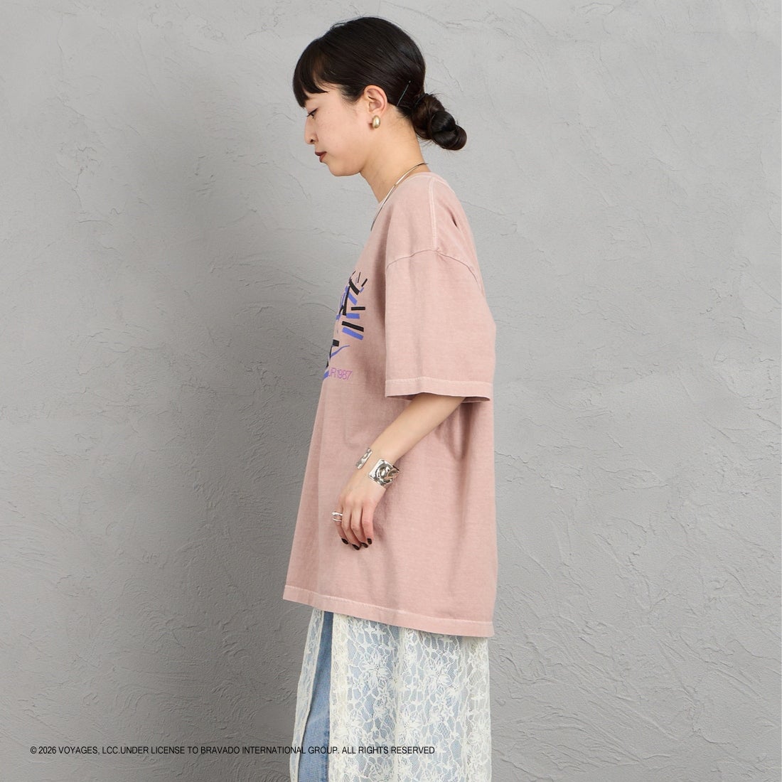 GOOD ROCK SPEED [グッドロックスピード] 別注 BILLY JOEL ロックプリントTシャツ [INTN-063-JF] PINK &&モデル身長：150cm 着用サイズ：M&&