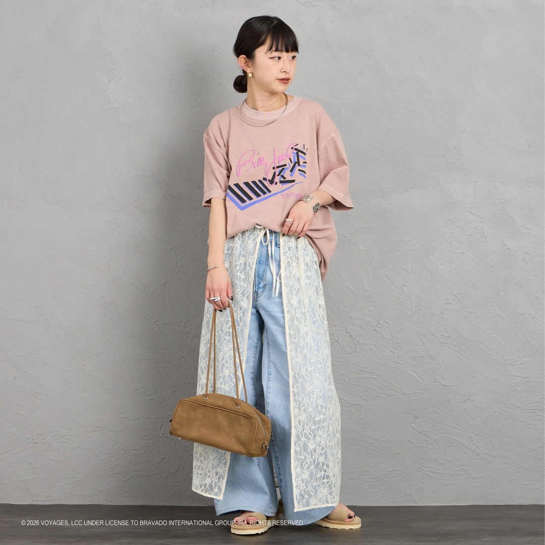 GOOD ROCK SPEED [グッドロックスピード] 別注 BILLY JOEL ロックプリントTシャツ [INTN-063-JF] PINK &&モデル身長：150cm 着用サイズ：M&&