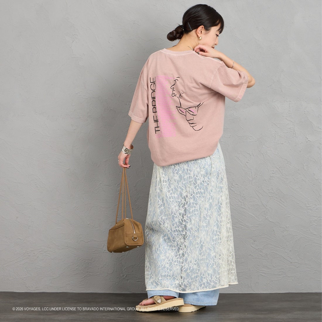 GOOD ROCK SPEED [グッドロックスピード] 別注 BILLY JOEL ロックプリントTシャツ [INTN-063-JF] PINK &&モデル身長：150cm 着用サイズ：M&&