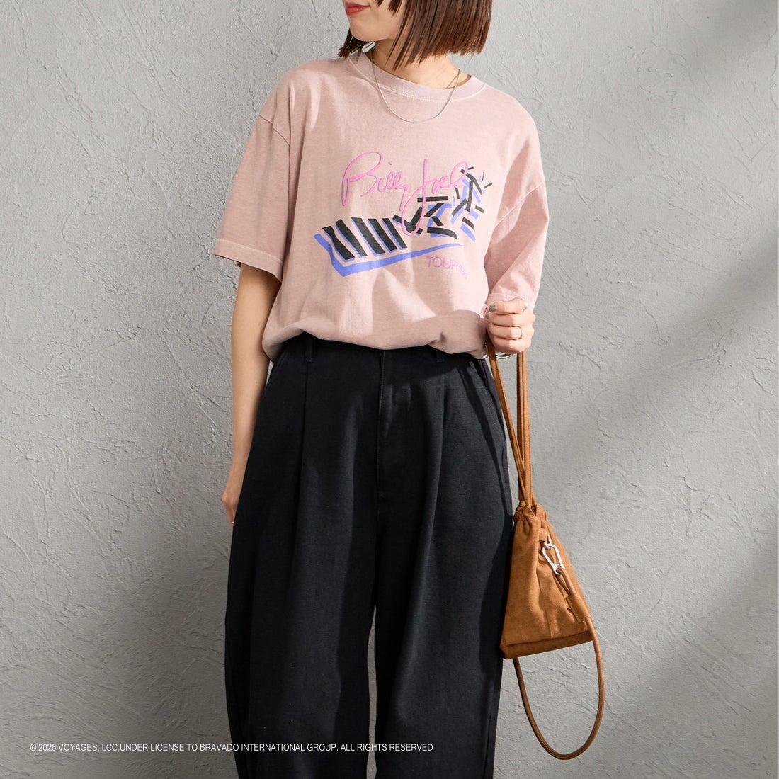GOOD ROCK SPEED [グッドロックスピード] 別注 BILLY JOEL ロックプリントTシャツ [INTN-063-JF] PINK &&モデル身長：159cm 着用サイズ：M&&
