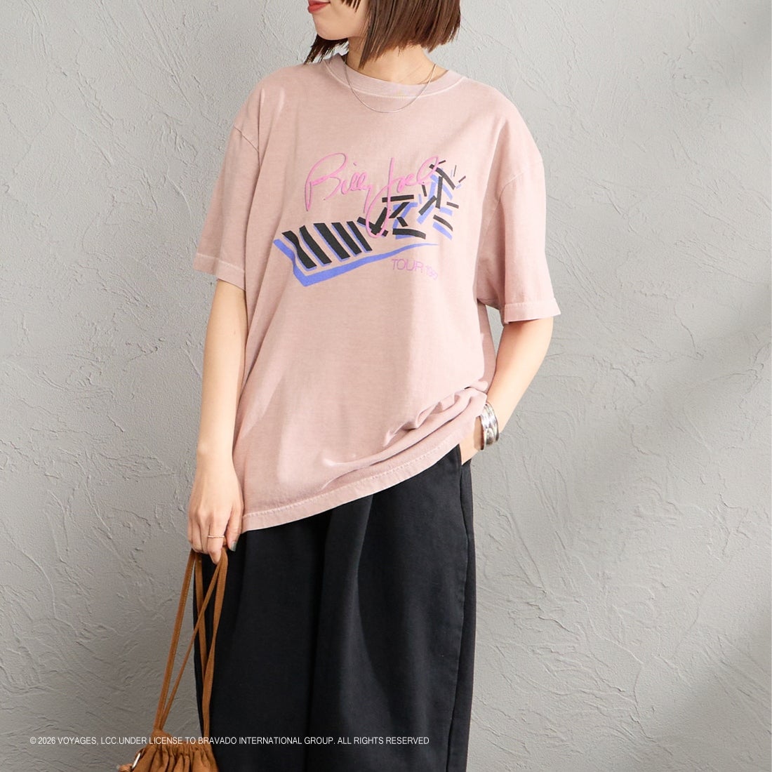 GOOD ROCK SPEED [グッドロックスピード] 別注 BILLY JOEL ロックプリントTシャツ [INTN-063-JF] PINK &&モデル身長：159cm 着用サイズ：M&&
