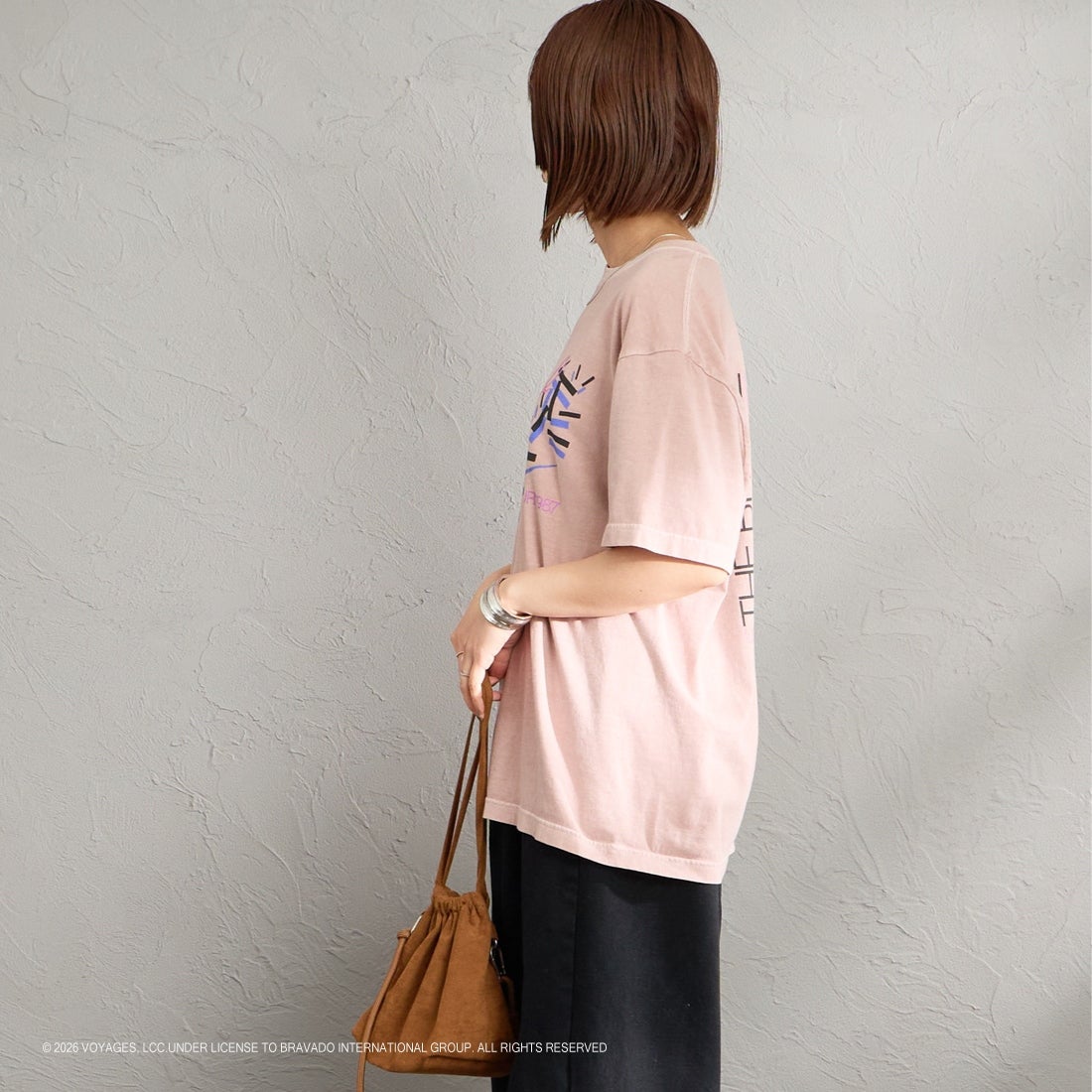 GOOD ROCK SPEED [グッドロックスピード] 別注 BILLY JOEL ロックプリントTシャツ [INTN-063-JF] PINK &&モデル身長：159cm 着用サイズ：M&&