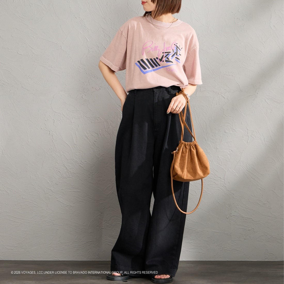 GOOD ROCK SPEED [グッドロックスピード] 別注 BILLY JOEL ロックプリントTシャツ [INTN-063-JF] PINK &&モデル身長：159cm 着用サイズ：M&&