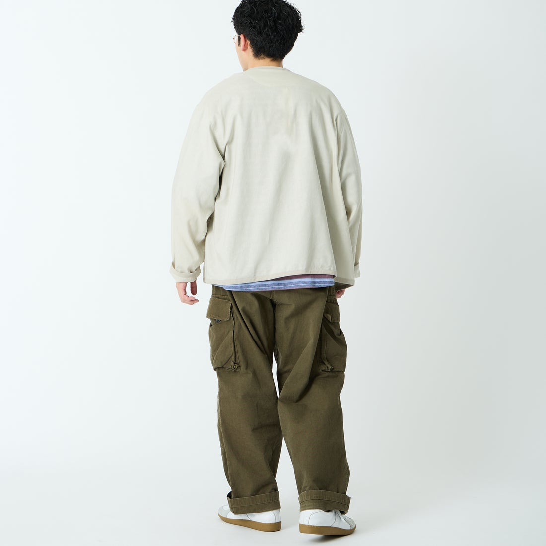 DANTON [ダントン] Vネック リネンシャツカーディガン [DT-B0350LIP] GREIGE &&モデル身長：168cm 着用サイズ：42&&