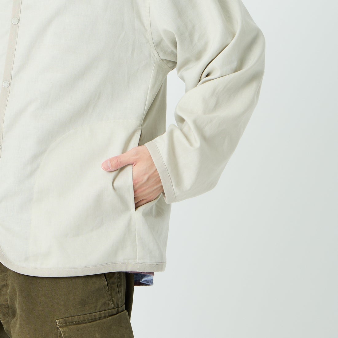 DANTON [ダントン] Vネック リネンシャツカーディガン [DT-B0350LIP] GREIGE